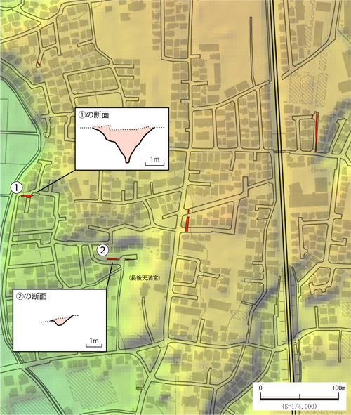長後天神添北遺跡周辺でみつかった溝